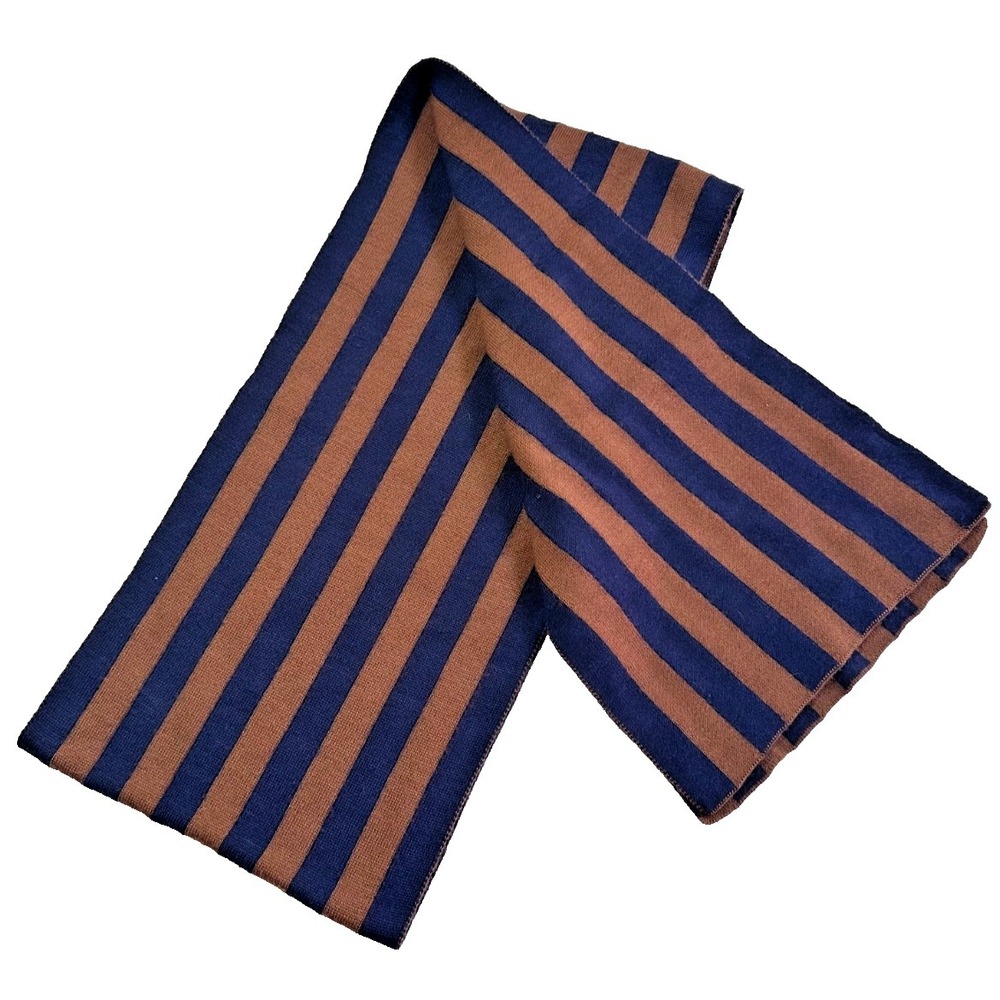 Wool Neck Scarf Men's Women's Blue Brown Striped Soloio 9x68" Unisex Winter Warm